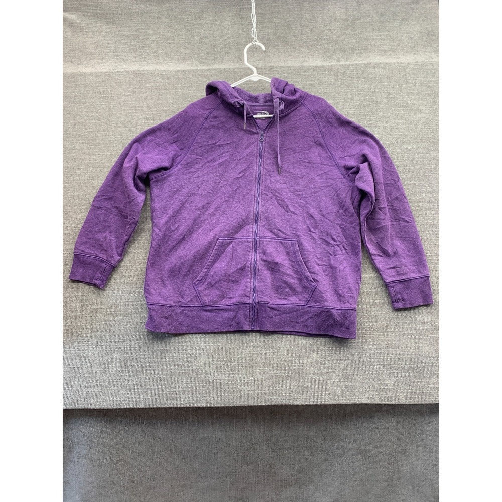 MTA Sport Hoodie Womens 1X Heather Purple Full Zip Fleece Lined Raglan Sleeve